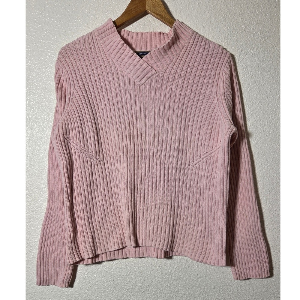 Shaver Lake 100% Cotton Pink Ribbed Sweater Women's XL Coquette Balletcore
